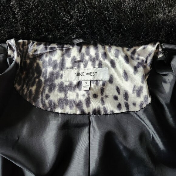 Nine West Faux Fur Collar & Hood Chevron Puffer Coat Jacket Parka Black Sz Small - Picture 10 of 13